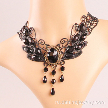 Мода черные крылья с камень кружева ожерелье